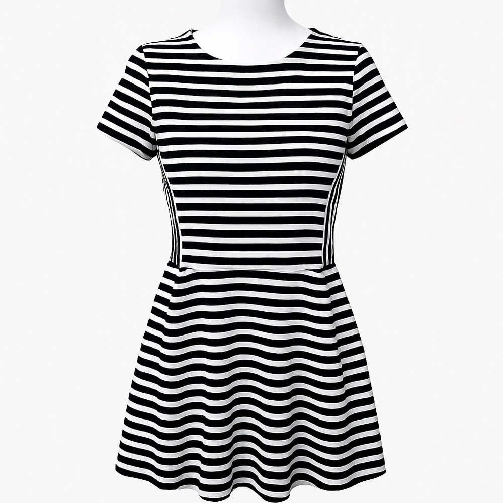 Madewell • Fit & Flare Dress • Black & White Stripe • Size S